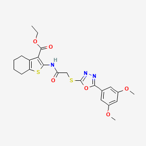 molecular formula C23H25N3O6S2 B4766773 ethyl 2-[({[5-(3,5-dimethoxyphenyl)-1,3,4-oxadiazol-2-yl]thio}acetyl)amino]-4,5,6,7-tetrahydro-1-benzothiophene-3-carboxylate 