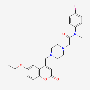 molecular formula C25H28FN3O4 B4766904 2-{4-[(6-ethoxy-2-oxo-2H-chromen-4-yl)methyl]-1-piperazinyl}-N-(4-fluorophenyl)-N-methylacetamide 