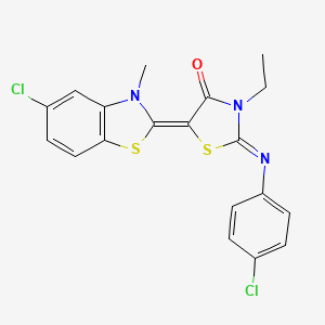 molecular formula C19H15Cl2N3OS2 B4766940 5-(5-chloro-3-methyl-1,3-benzothiazol-2(3H)-ylidene)-2-[(4-chlorophenyl)imino]-3-ethyl-1,3-thiazolidin-4-one 