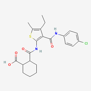 molecular formula C22H25ClN2O4S B4766969 2-{[(3-{[(4-chlorophenyl)amino]carbonyl}-4-ethyl-5-methyl-2-thienyl)amino]carbonyl}cyclohexanecarboxylic acid 