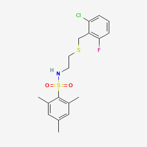 molecular formula C18H21ClFNO2S2 B4767021 N-{2-[(2-chloro-6-fluorobenzyl)thio]ethyl}-2,4,6-trimethylbenzenesulfonamide 