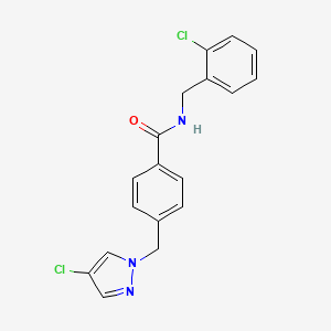 molecular formula C18H15Cl2N3O B4767135 N-(2-chlorobenzyl)-4-[(4-chloro-1H-pyrazol-1-yl)methyl]benzamide 