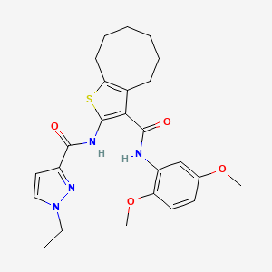 molecular formula C25H30N4O4S B4767449 N-(3-{[(2,5-dimethoxyphenyl)amino]carbonyl}-4,5,6,7,8,9-hexahydrocycloocta[b]thien-2-yl)-1-ethyl-1H-pyrazole-3-carboxamide 