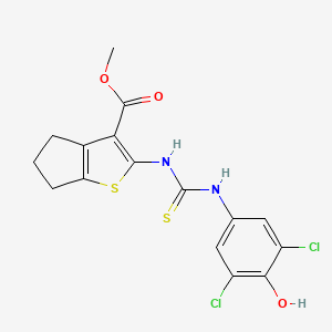 molecular formula C16H14Cl2N2O3S2 B4767500 methyl 2-({[(3,5-dichloro-4-hydroxyphenyl)amino]carbonothioyl}amino)-5,6-dihydro-4H-cyclopenta[b]thiophene-3-carboxylate 