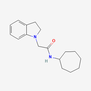 molecular formula C17H24N2O B4767518 N-cycloheptyl-2-(2,3-dihydro-1H-indol-1-yl)acetamide 