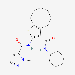 molecular formula C22H30N4O2S B4767611 N-{3-[(cyclohexylamino)carbonyl]-4,5,6,7,8,9-hexahydrocycloocta[b]thien-2-yl}-1-methyl-1H-pyrazole-5-carboxamide 