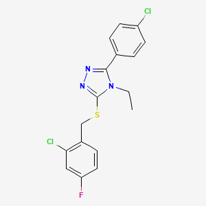 molecular formula C17H14Cl2FN3S B4767734 3-[(2-chloro-4-fluorobenzyl)thio]-5-(4-chlorophenyl)-4-ethyl-4H-1,2,4-triazole 