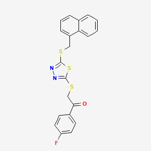 molecular formula C21H15FN2OS3 B4767874 1-(4-fluorophenyl)-2-({5-[(1-naphthylmethyl)thio]-1,3,4-thiadiazol-2-yl}thio)ethanone 