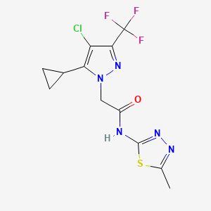 molecular formula C12H11ClF3N5OS B4767904 2-[4-chloro-5-cyclopropyl-3-(trifluoromethyl)-1H-pyrazol-1-yl]-N-(5-methyl-1,3,4-thiadiazol-2-yl)acetamide 