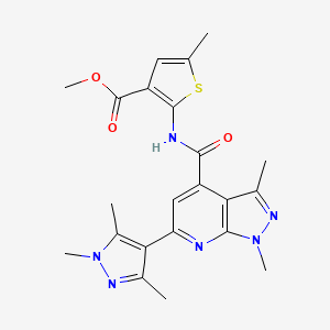 molecular formula C22H24N6O3S B4767950 methyl 2-({[1,3-dimethyl-6-(1,3,5-trimethyl-1H-pyrazol-4-yl)-1H-pyrazolo[3,4-b]pyridin-4-yl]carbonyl}amino)-5-methyl-3-thiophenecarboxylate 