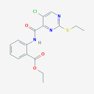 molecular formula C16H16ClN3O3S B4768022 ethyl 2-({[5-chloro-2-(ethylthio)-4-pyrimidinyl]carbonyl}amino)benzoate 