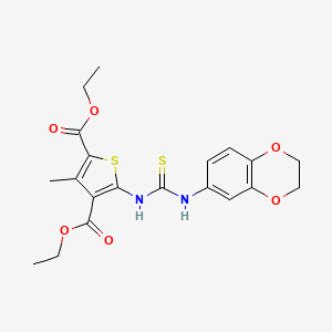 molecular formula C20H22N2O6S2 B4768215 diethyl 5-{[(2,3-dihydro-1,4-benzodioxin-6-ylamino)carbonothioyl]amino}-3-methyl-2,4-thiophenedicarboxylate 