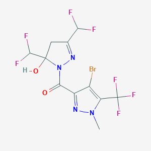 molecular formula C11H8BrF7N4O2 B4768223 1-{[4-bromo-1-methyl-5-(trifluoromethyl)-1H-pyrazol-3-yl]carbonyl}-3,5-bis(difluoromethyl)-4,5-dihydro-1H-pyrazol-5-ol 