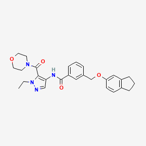 molecular formula C27H30N4O4 B4768241 3-[(2,3-dihydro-1H-inden-5-yloxy)methyl]-N-[1-ethyl-5-(4-morpholinylcarbonyl)-1H-pyrazol-4-yl]benzamide 