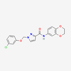 molecular formula C19H16ClN3O4 B4768293 1-[(3-chlorophenoxy)methyl]-N-(2,3-dihydro-1,4-benzodioxin-6-yl)-1H-pyrazole-3-carboxamide 