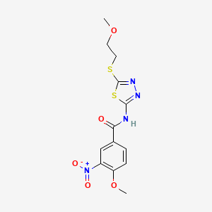 molecular formula C13H14N4O5S2 B4768333 4-methoxy-N-{5-[(2-methoxyethyl)thio]-1,3,4-thiadiazol-2-yl}-3-nitrobenzamide 