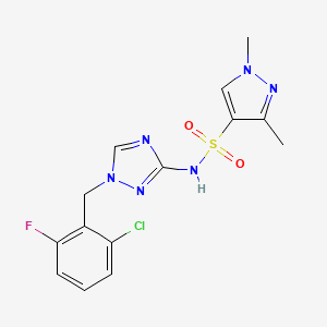 molecular formula C14H14ClFN6O2S B4768349 N-[1-(2-chloro-6-fluorobenzyl)-1H-1,2,4-triazol-3-yl]-1,3-dimethyl-1H-pyrazole-4-sulfonamide 