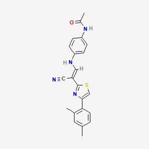 molecular formula C22H20N4OS B4768413 N-[4-({2-cyano-2-[4-(2,4-dimethylphenyl)-1,3-thiazol-2-yl]vinyl}amino)phenyl]acetamide 