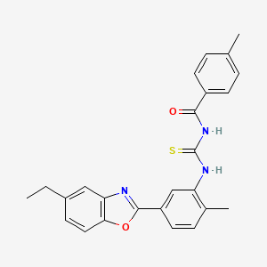 molecular formula C25H23N3O2S B4768458 N-({[5-(5-ethyl-1,3-benzoxazol-2-yl)-2-methylphenyl]amino}carbonothioyl)-4-methylbenzamide 