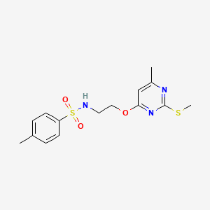 molecular formula C15H19N3O3S2 B4768517 4-methyl-N-(2-{[6-methyl-2-(methylthio)-4-pyrimidinyl]oxy}ethyl)benzenesulfonamide 