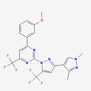 molecular formula C21H16F6N6O B4768973 1-[4-(3-methoxyphenyl)-6-(trifluoromethyl)-2-pyrimidinyl]-1',3'-dimethyl-5-(trifluoromethyl)-1H,1'H-3,4'-bipyrazole 