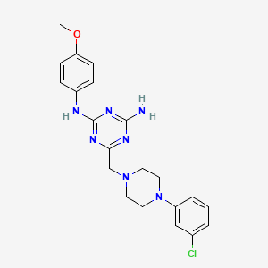 molecular formula C21H24ClN7O B4769059 6-{[4-(3-chlorophenyl)-1-piperazinyl]methyl}-N-(4-methoxyphenyl)-1,3,5-triazine-2,4-diamine 