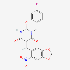 (5Z)-1-[(4-fluorophenyl)methyl]-5-[(6-nitro-1,3-benzodioxol-5-yl)methylidene]-1,3-diazinane-2,4,6-trione