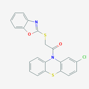 molecular formula C21H13ClN2O2S2 B476999 10-[(1,3-benzoxazol-2-ylthio)acetyl]-2-chloro-10H-phenothiazine CAS No. 128175-14-4