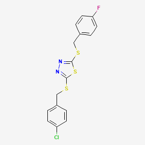 molecular formula C16H12ClFN2S3 B4770413 2-[(4-chlorobenzyl)thio]-5-[(4-fluorobenzyl)thio]-1,3,4-thiadiazole 