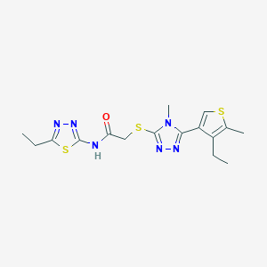 molecular formula C16H20N6OS3 B4770525 2-{[5-(4-ethyl-5-methyl-3-thienyl)-4-methyl-4H-1,2,4-triazol-3-yl]thio}-N-(5-ethyl-1,3,4-thiadiazol-2-yl)acetamide 
