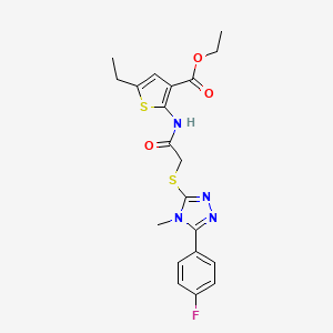 molecular formula C20H21FN4O3S2 B4770657 ethyl 5-ethyl-2-[({[5-(4-fluorophenyl)-4-methyl-4H-1,2,4-triazol-3-yl]thio}acetyl)amino]-3-thiophenecarboxylate 