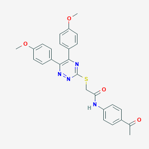 molecular formula C27H24N4O4S B477073 N-(4-acetylphenyl)-2-{[5,6-bis(4-methoxyphenyl)-1,2,4-triazin-3-yl]sulfanyl}acetamide CAS No. 442572-20-5