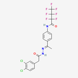 molecular formula C20H14Cl2F7N3O2 B4770758 N-(4-{N-[(3,4-dichlorophenyl)acetyl]ethanehydrazonoyl}phenyl)-2,2,3,3,4,4,4-heptafluorobutanamide 