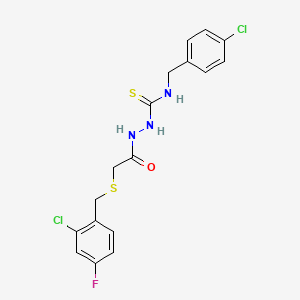 molecular formula C17H16Cl2FN3OS2 B4770834 N-(4-chlorobenzyl)-2-{[(2-chloro-4-fluorobenzyl)thio]acetyl}hydrazinecarbothioamide 