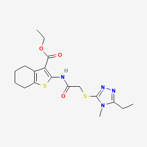 molecular formula C18H24N4O3S2 B4770882 ethyl 2-({[(5-ethyl-4-methyl-4H-1,2,4-triazol-3-yl)thio]acetyl}amino)-4,5,6,7-tetrahydro-1-benzothiophene-3-carboxylate 