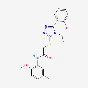 molecular formula C20H21FN4O2S B4770903 2-{[4-ethyl-5-(2-fluorophenyl)-4H-1,2,4-triazol-3-yl]thio}-N-(2-methoxy-5-methylphenyl)acetamide 