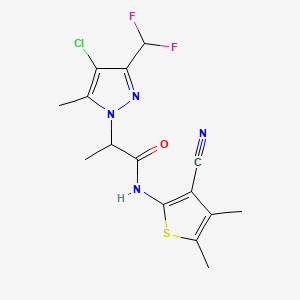 molecular formula C15H15ClF2N4OS B4771008 2-[4-chloro-3-(difluoromethyl)-5-methyl-1H-pyrazol-1-yl]-N-(3-cyano-4,5-dimethyl-2-thienyl)propanamide 