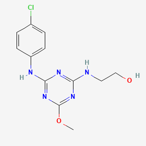 molecular formula C12H14ClN5O2 B4771014 2-({4-[(4-chlorophenyl)amino]-6-methoxy-1,3,5-triazin-2-yl}amino)ethanol 