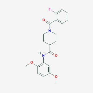 molecular formula C21H23FN2O4 B4771087 N-(2,5-dimethoxyphenyl)-1-(2-fluorobenzoyl)-4-piperidinecarboxamide 