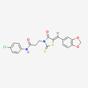 molecular formula C20H15ClN2O4S2 B4771136 3-[5-(1,3-benzodioxol-5-ylmethylene)-4-oxo-2-thioxo-1,3-thiazolidin-3-yl]-N-(4-chlorophenyl)propanamide 