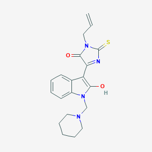 molecular formula C20H22N4O2S B477131 3-(1-allyl-5-oxo-2-thioxo-4-imidazolidinylidene)-1-(1-piperidinylmethyl)-1,3-dihydro-2H-indol-2-one 