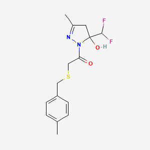 molecular formula C15H18F2N2O2S B4771382 5-(difluoromethyl)-3-methyl-1-{[(4-methylbenzyl)thio]acetyl}-4,5-dihydro-1H-pyrazol-5-ol 