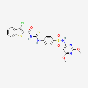molecular formula C22H18ClN5O5S3 B4771443 3-chloro-N-{[(4-{[(2,6-dimethoxy-4-pyrimidinyl)amino]sulfonyl}phenyl)amino]carbonothioyl}-1-benzothiophene-2-carboxamide 
