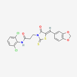 molecular formula C20H14Cl2N2O4S2 B4771505 3-[5-(1,3-benzodioxol-5-ylmethylene)-4-oxo-2-thioxo-1,3-thiazolidin-3-yl]-N-(2,6-dichlorophenyl)propanamide 