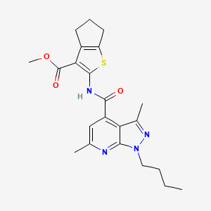 molecular formula C22H26N4O3S B4771675 methyl 2-{[(1-butyl-3,6-dimethyl-1H-pyrazolo[3,4-b]pyridin-4-yl)carbonyl]amino}-5,6-dihydro-4H-cyclopenta[b]thiophene-3-carboxylate 