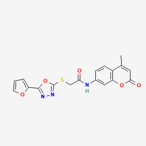 molecular formula C18H13N3O5S B4771730 2-{[5-(2-furyl)-1,3,4-oxadiazol-2-yl]thio}-N-(4-methyl-2-oxo-2H-chromen-7-yl)acetamide 