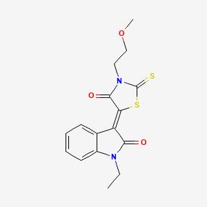 1-ethyl-3-[3-(2-methoxyethyl)-4-oxo-2-thioxo-1,3-thiazolidin-5-ylidene]-1,3-dihydro-2H-indol-2-one