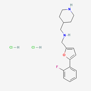 molecular formula C17H23Cl2FN2O B4771787 {[5-(2-fluorophenyl)-2-furyl]methyl}(4-piperidinylmethyl)amine dihydrochloride 