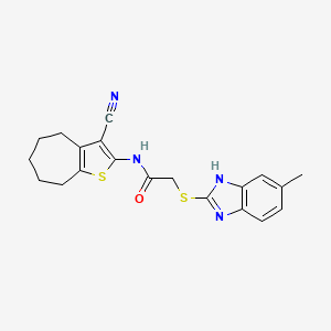 molecular formula C20H20N4OS2 B4771866 N-(3-cyano-5,6,7,8-tetrahydro-4H-cyclohepta[b]thien-2-yl)-2-[(5-methyl-1H-benzimidazol-2-yl)thio]acetamide 