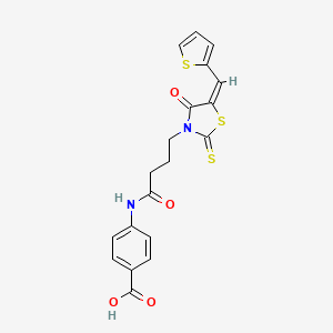 molecular formula C19H16N2O4S3 B4771890 4-({4-[4-oxo-5-(2-thienylmethylene)-2-thioxo-1,3-thiazolidin-3-yl]butanoyl}amino)benzoic acid 